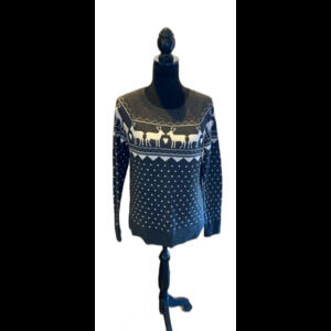 Sweater Crewneck Ann Taylor Loft Size Medium Fair Isle Reindeer Grey Polka Dots